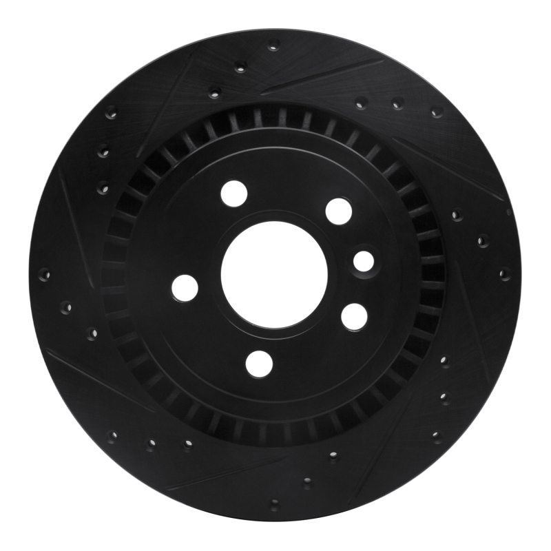 Volvo XC70 Brake Rotor (1) - Rear Left - R1 Concepts - Drilled & Slotted - Black - `07-`18